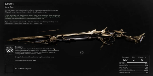 Image displays the info shoot for Deceit from Remnant 2.