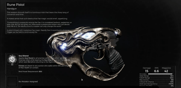 The Remnant 2's Rune Pistol.