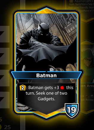 Batman card, posing with his cloak in DC Dual Force.