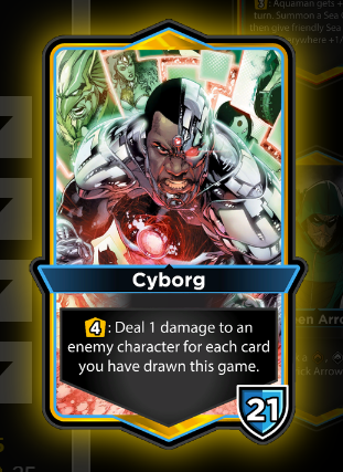 Cyborg card, posing with his robotic body 