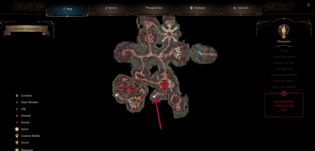 Highlights the location of Slack-Skinned Head in Baldur's Gate 3.