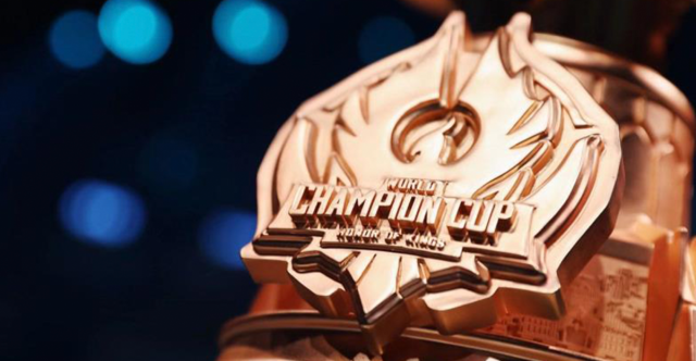 A close-up of the Honor of Kings World Champion Cup.