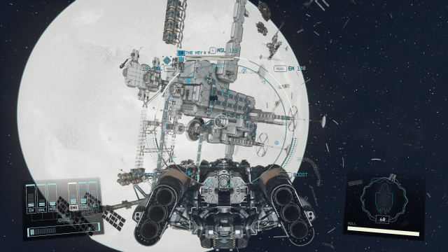 Image of a beaten space station with a ship rapidly approaching the docking port.