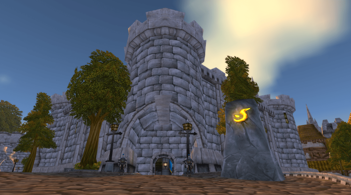 An exterior view of the Stockades in WoW Classic.