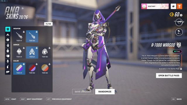 Ana's A-7000 Wargod skin with base weapon, base color, and armor 2.