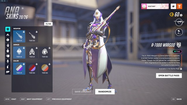 Ana's A-700 Wargod Mythic Skin in its base form.