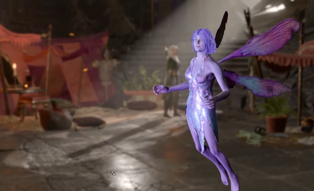 Image of a blue pixie, fluttering her wings after being freed from a moonlanter.