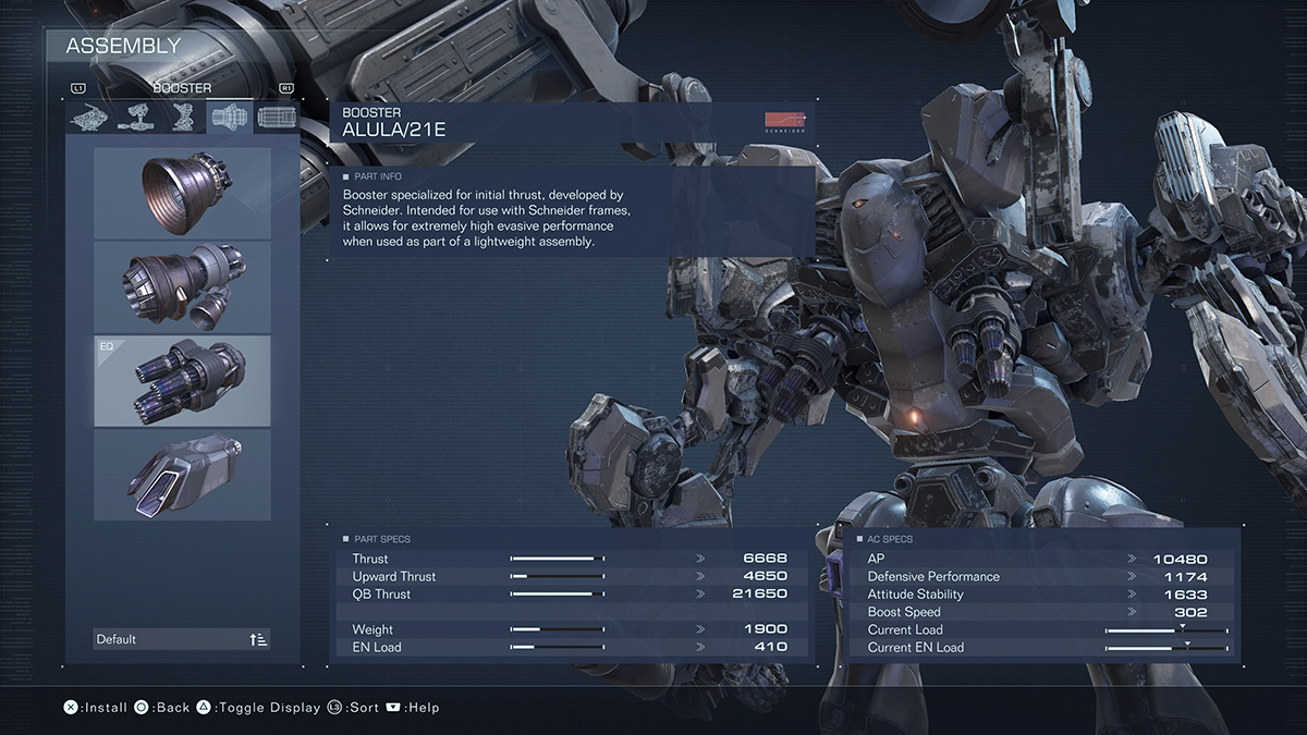 A menu screen in Armored Core 6.