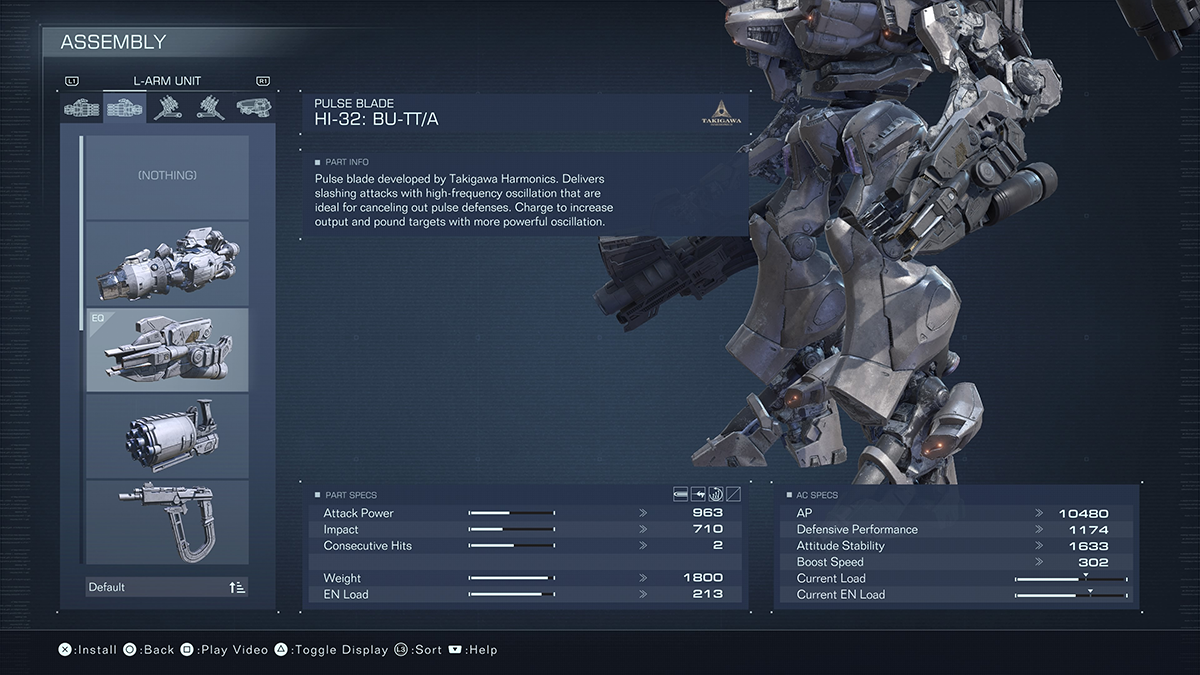 A menu screen in Armored Core 6.