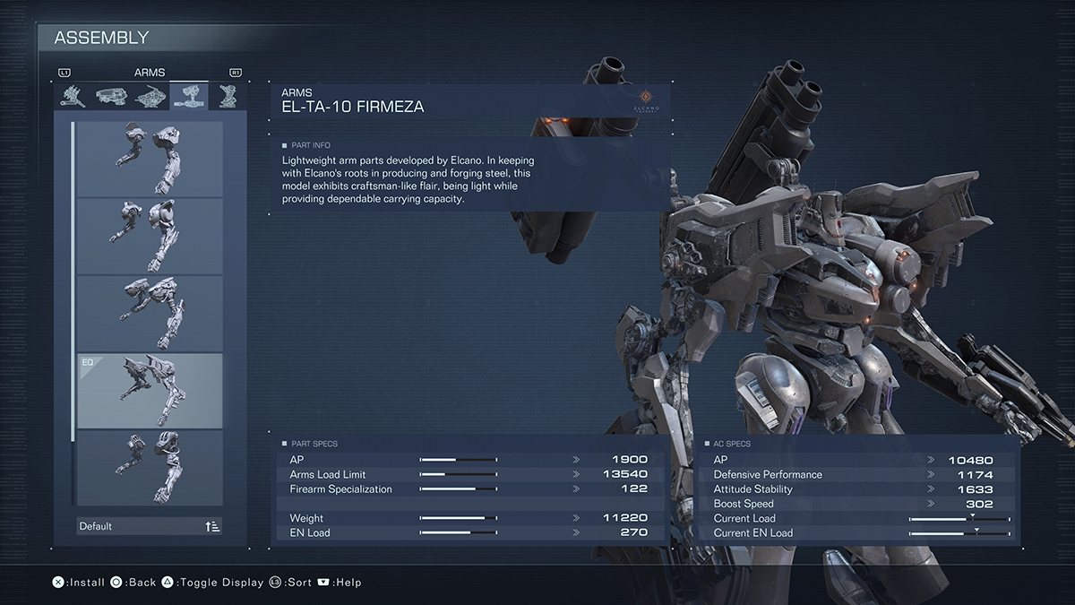 A menu screen in Armored Core 6.