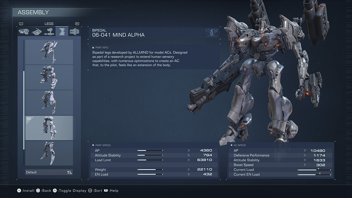 A menu screen in Armored Core 6.