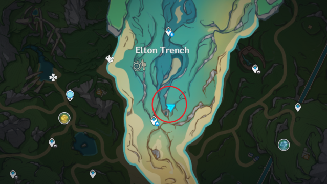 A map of the Elton Trench area with the Fading Veteran's location marked.