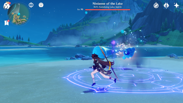 Hu Tao running near Ninianne of the Lake.