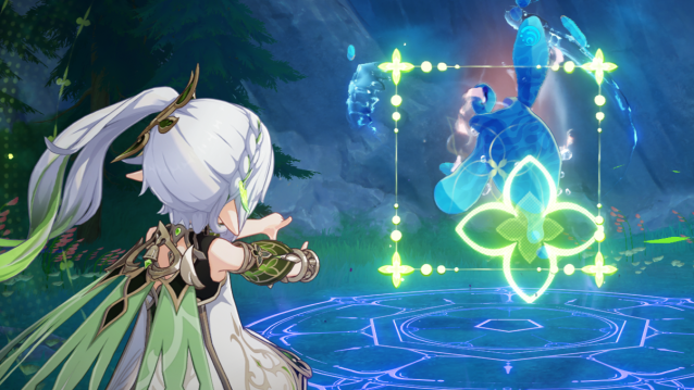 Nahida targeting Vivianne of the Lake.