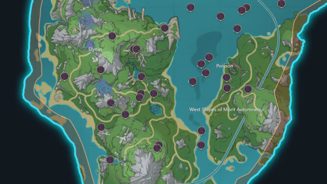 A map of Fontaine with the Time Trials marked. 