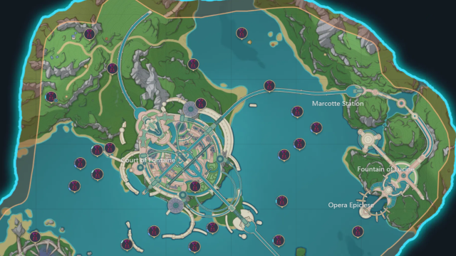 A map of Fontaine with the Time Trials marked.