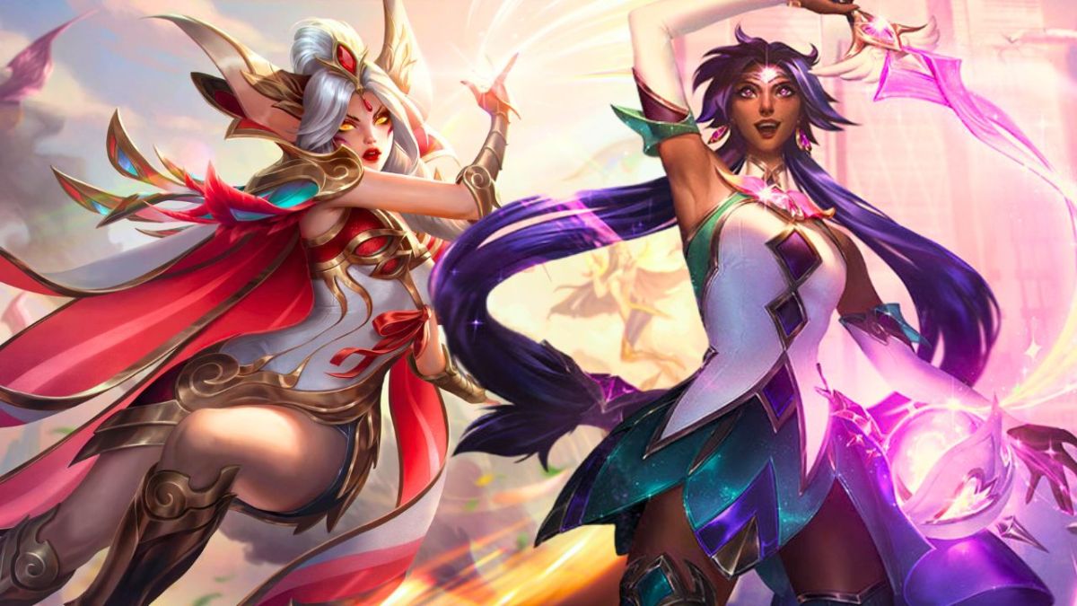 Two women wielding their weapons on the battlefield in League of Legends