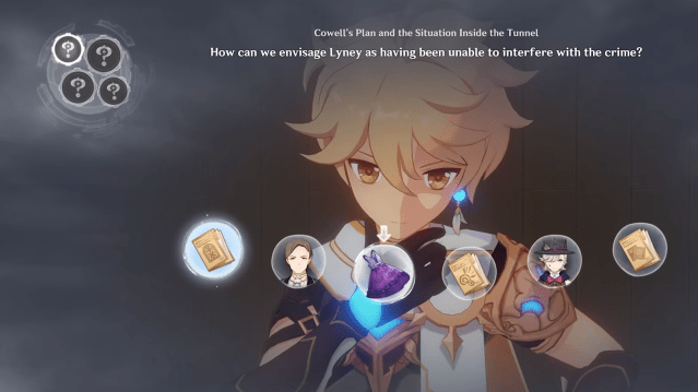 The male Traveler thinking during the hypothesis minigame.