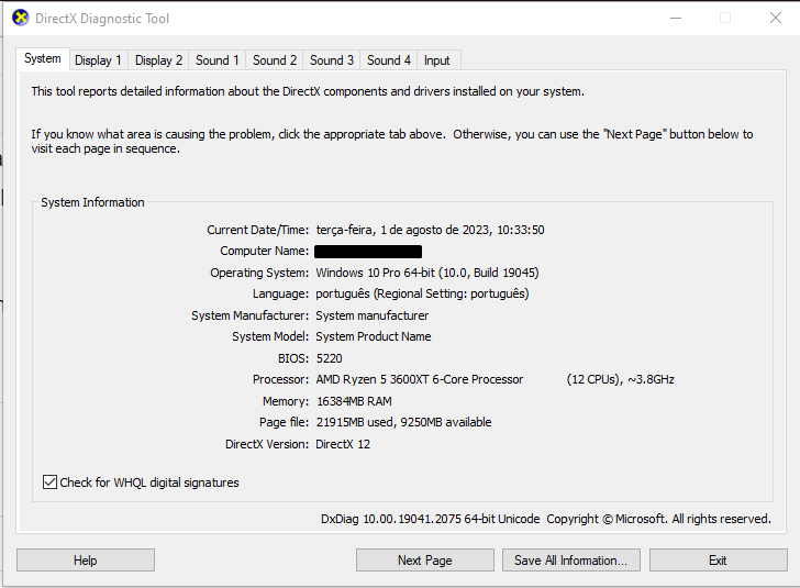 Direct X Diagnostic Tool window on the Display tab.