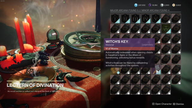 A screenshot of the Lectern of Divination menu in Destiny 2 Season of the Witch.