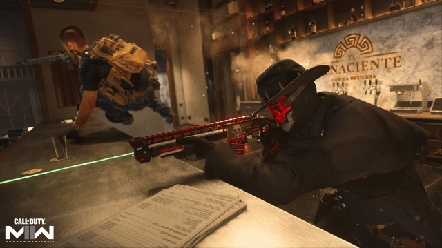 A CoD operator covers a teammate as they jump over a barrier.