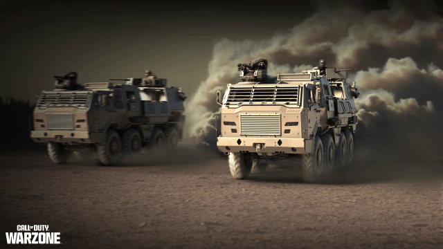 A couple of MRAP vehicles fighting in Warzone's Armored Royale mode.