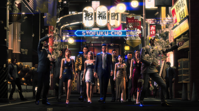 Kazuma Kiryu enjoying a night on the town with some friends.