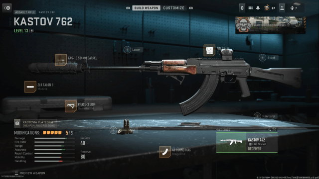 A screenshot of the best Kastov 762 loadout in Warzone.