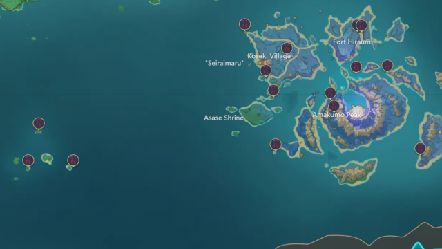 A map of Inazuma with the Time Trials marked.