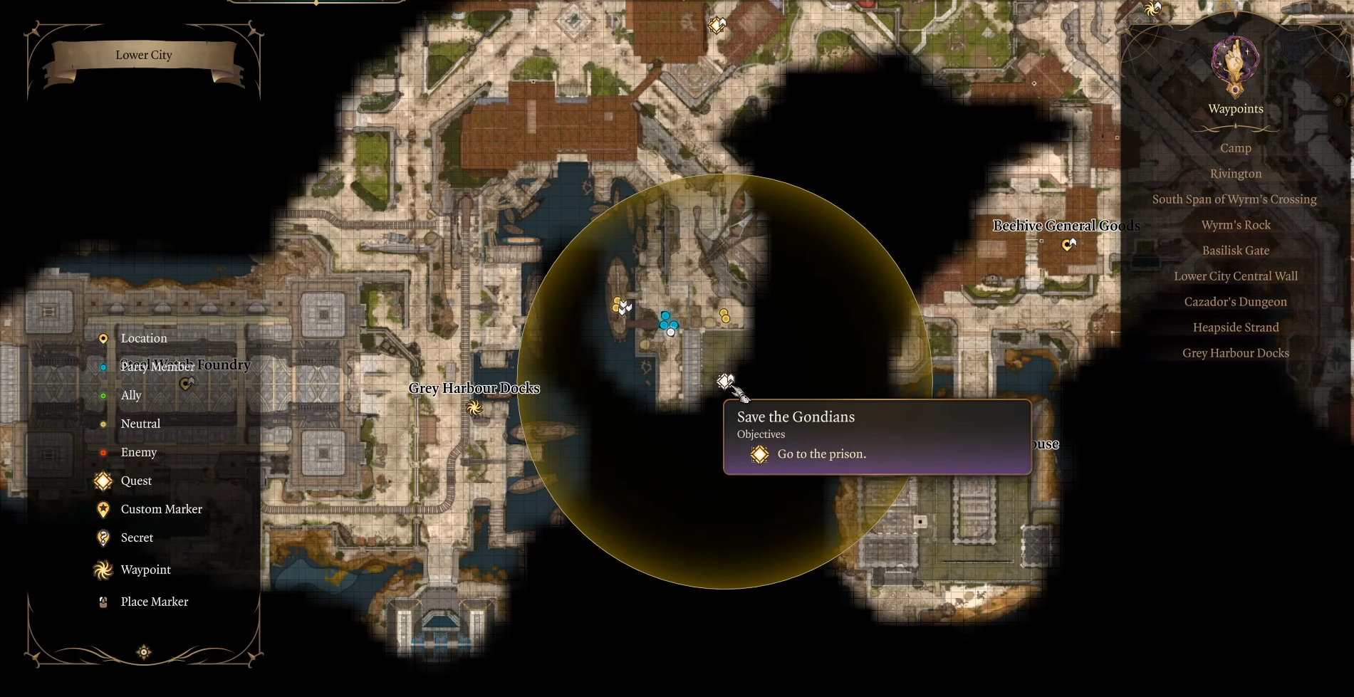 Image of the Baldur's Gate map, with the cursor hovering over the location to the Iron Throne.