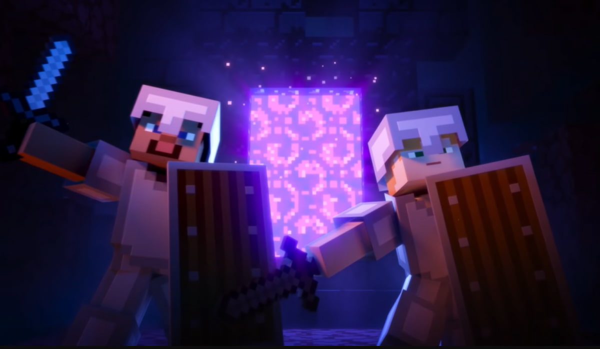 Two Minecraft characters wielding swords.