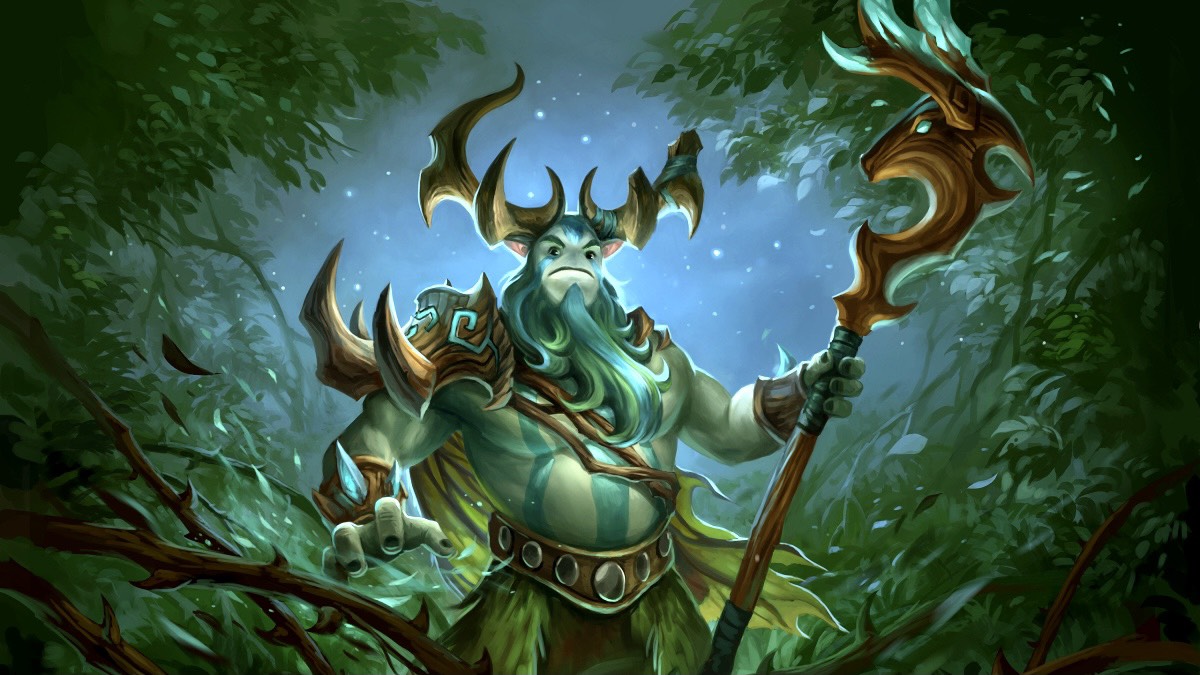 Nature's Prophet standing in the woods on the Dota 2 battlefield.