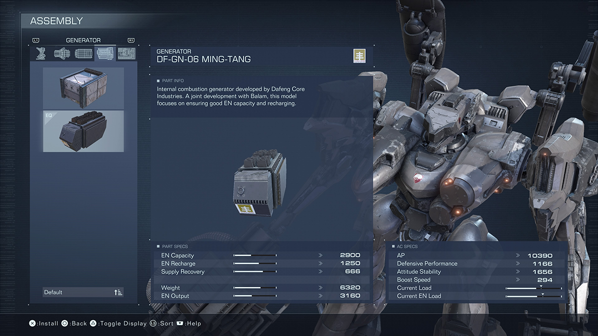 A menu screen in Armored Core 6.