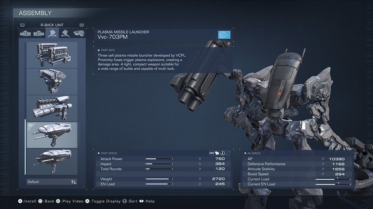 A menu screen in Armored Core 6.