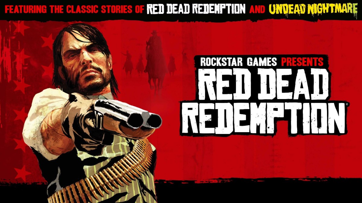 john marston aiming a double barrel shotgun at the camera in a cartoonish stylised art style