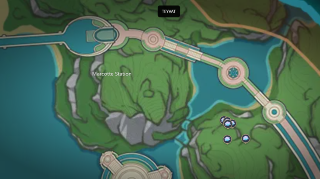 A map of Marcotte Station with Romaritime Flowers marked.