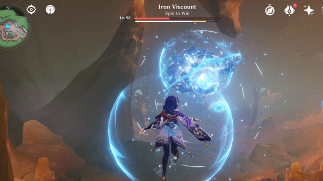 Raiden Shogun hitting the Iron Viscount.