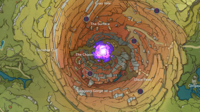 A map of The Chasm with the Time Trials marked. 