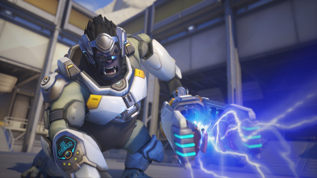 Winston firing his tesla cannon