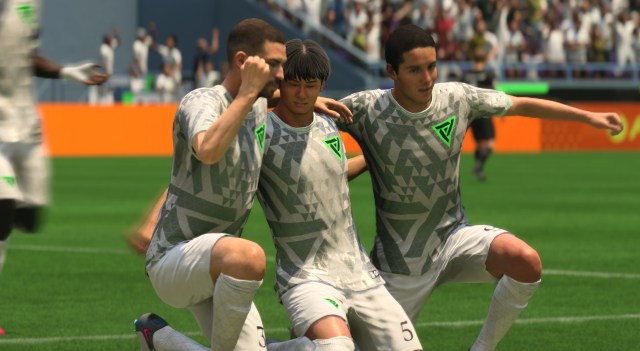 Karou Mitoma celebrates scoring in EA FC 24 Ultimate Team.