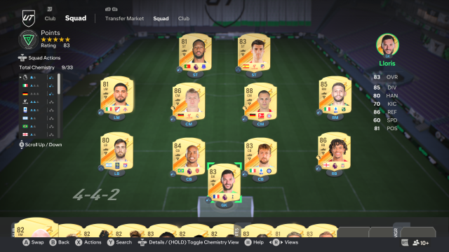 A squad in EA FC Ultimate Team consisting of Hugo Lloris, Trent Alexander-Arnold, Francesco Acerbi, Gabriel, Nicolas Tagliafico, Domenico Berardi, Joshua Kimmich, Toni Kroos, Lorenzo Insigne, Alvaro Morata, and Beto.