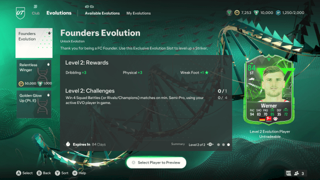 The Founders Evolution in EA FC showing an upgrade version of Timo Werner.