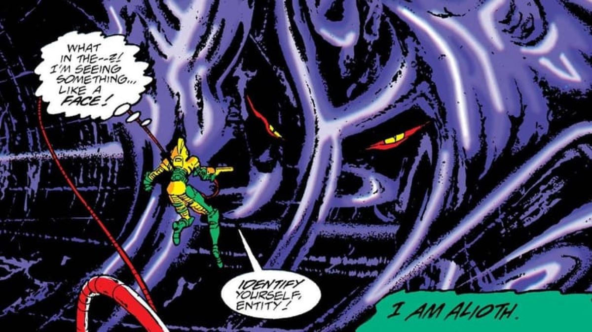 Alioth in the comics, surrounding his foe