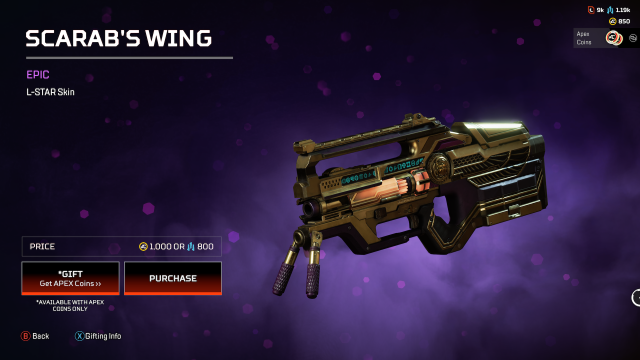 The Scarab's Wing L-STAR, a gold weapon with green hieroglyph details.