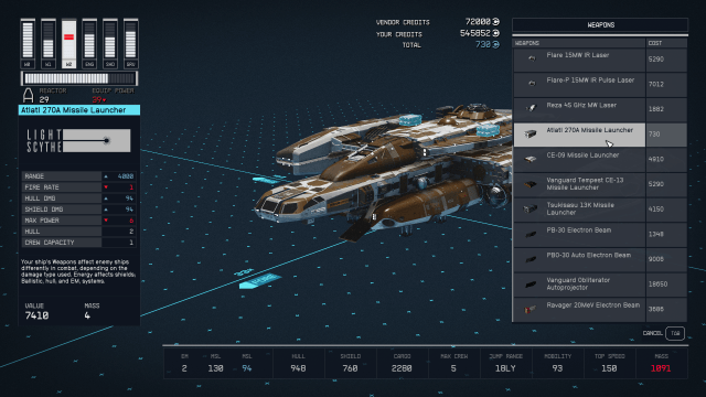 Image of a ship weapon highlighted on a blueprint background.