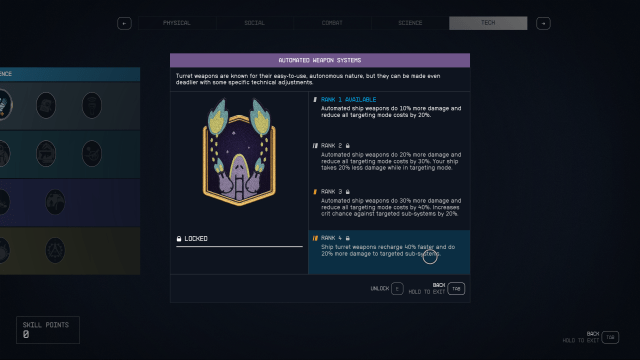 Image of the Automated Weapons system skill tree, showing a fully upgraded badge.