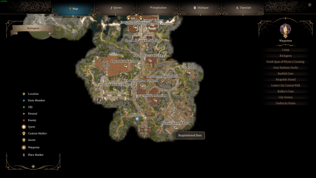 A screenshot of a map view in Baldur's Gate 3 of a location called Sharess' Caress.