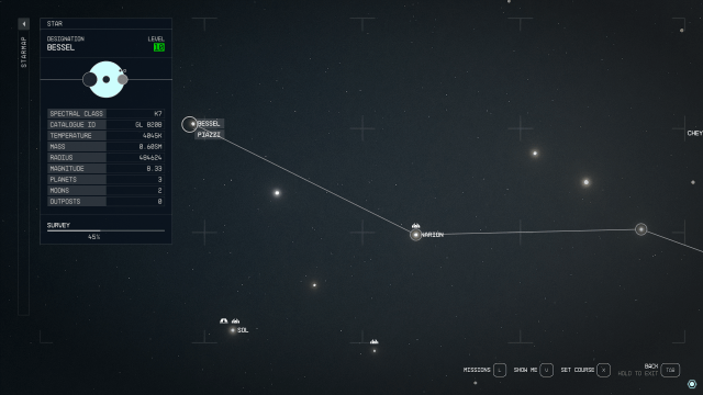 Image of the star map in Starfield, showing the location of the Bessel System.