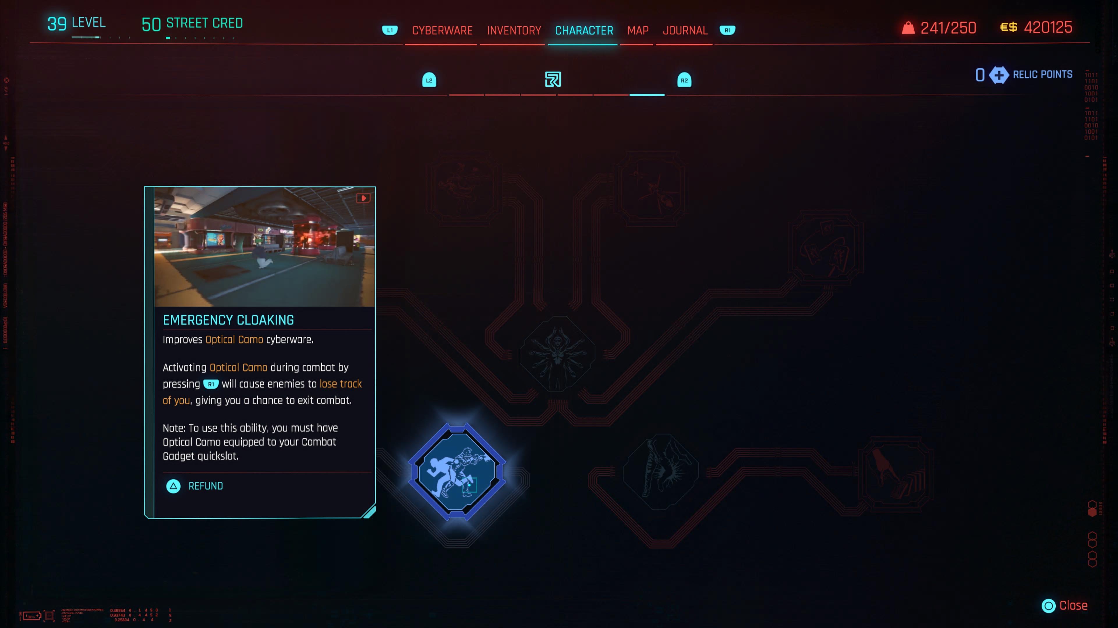 An in game screenshot of the Relic Skill Tree menu from Cyberpunk 2077.