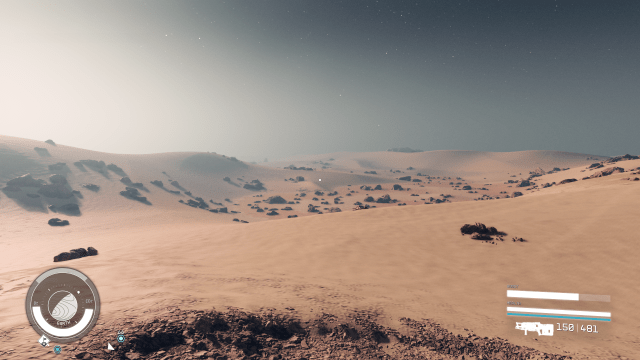 Rolling sand dunes and rocks on Earth in Starfield.